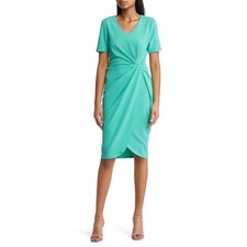Tahari ASL Side Knot Stretch Crepe Seafoam Green Sheath Knee Length Dress 4 $129