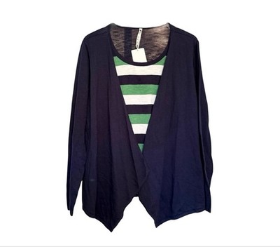 NWT Women's Leo & Nicole Twinset Cardigan with Shirt Size L Blue Green White