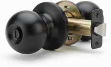 2 pk Privacy Door Knob Matte Black, Round, Interior Door Knob w Turn Button Lock