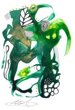 Signed Original Indian Ink Abstract Painting – 5x7 COA – Handmade Mixed Media 