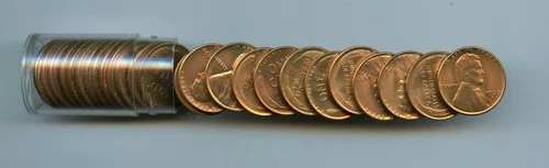 *1939-S 1/2 roll of Lincoln Cents, Choice Uncirculated Full Red in vintage tube*