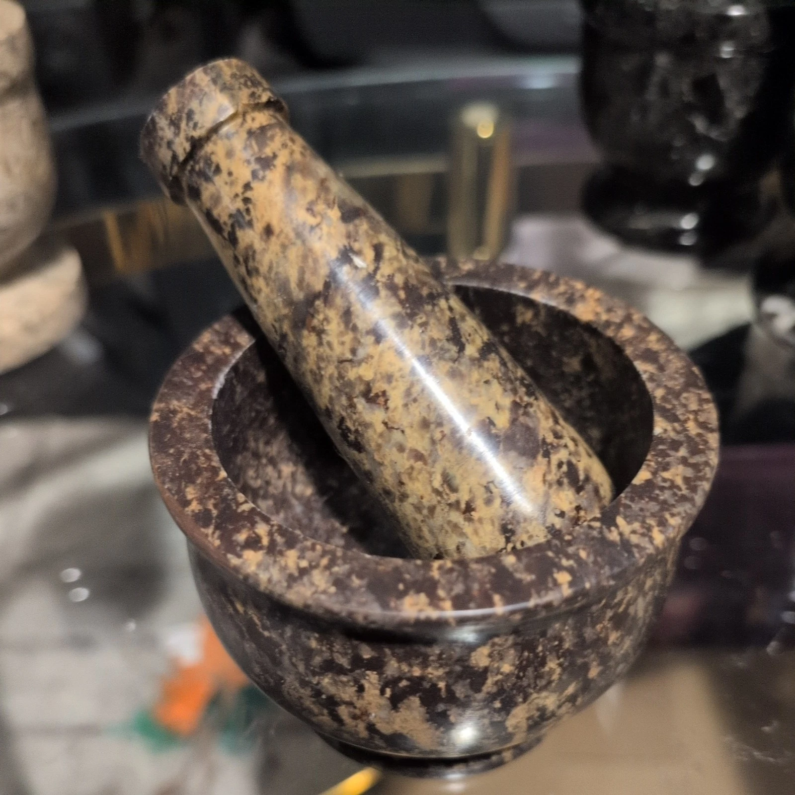 Granite Colored Marbled Vrinda Original Mortal and Pestal 4" Bowl