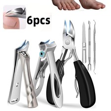 Set of 6 Professional Stainless Steel Nail Clippers for Thick Ingrown ToeNails