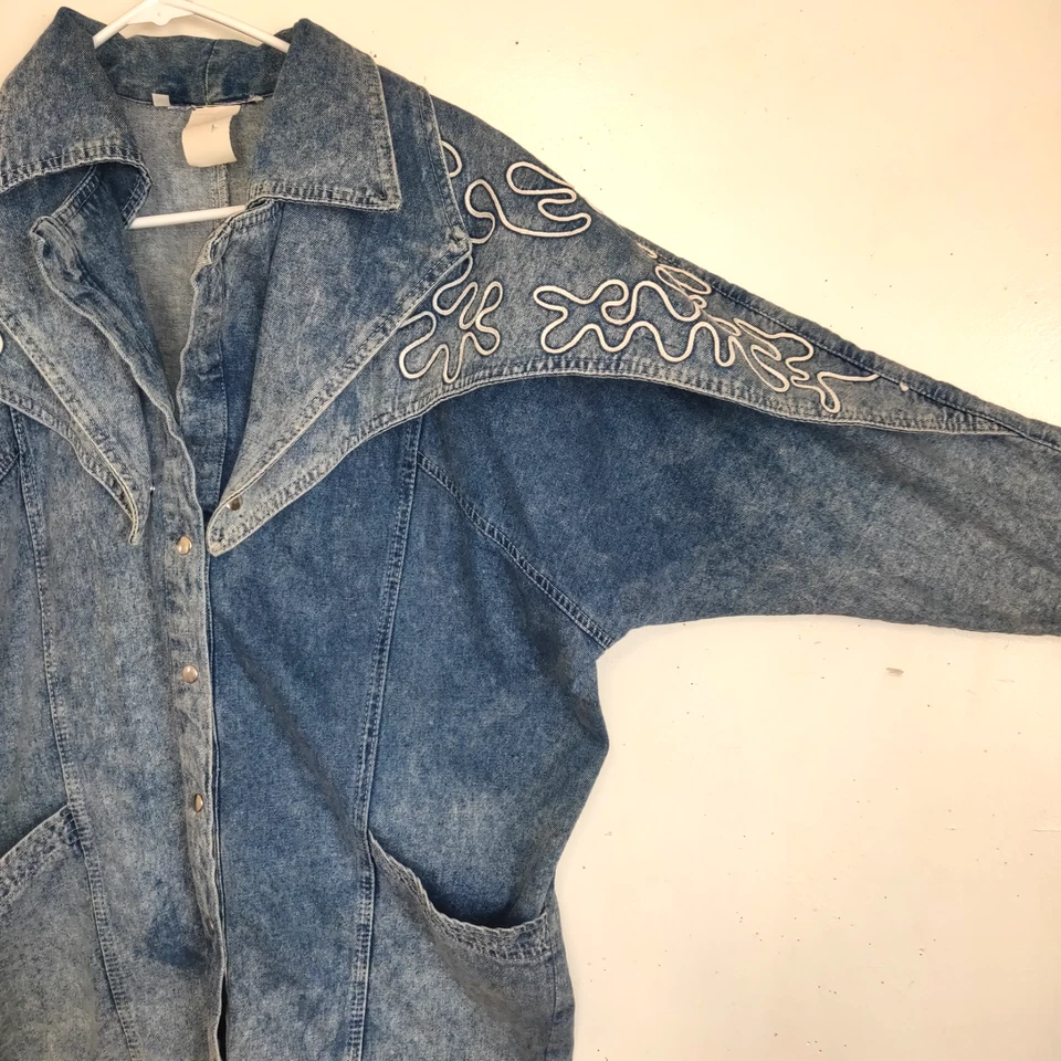 Abrigo chaqueta vaquera vintage años 80 para mujer S Western Yugo lavado a la piedra broches a presión Foto 4 de 4