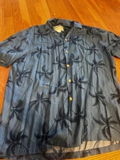 Vintage Paradise Found Blue Palm Trees AOP Hawaiian Shirt Sz M Men’s