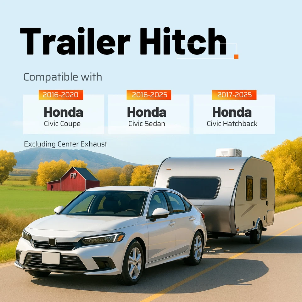 1.25" Receiver Trailer Hitch Class 1 For Honda Civic Exc Center Exhaust 16-25 - Image 2 of 4