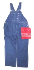 Big Smith Blue Denim Bib Overalls Zipper Fly Grunge Mens 44 x 30 with Bandana