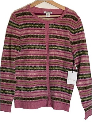 NWT, TABITHA WEBB, Women s Wool Blend Fair Isle Pink Cardigan, Sz XL.