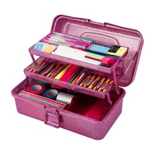 Glitter Purple 3 Layer Craft Storage Box, Purple Tackle Box Organizer for Cra...