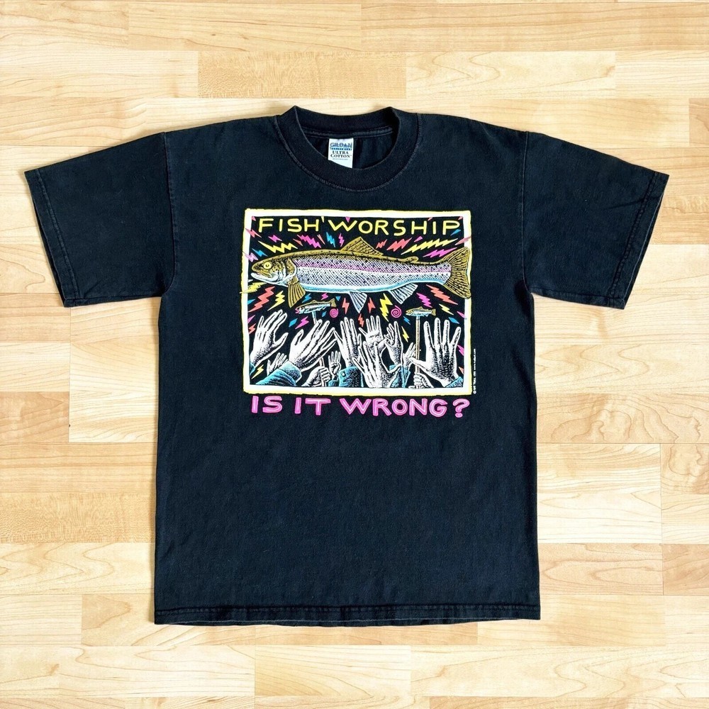 Vintage 90s Fish Worship Ray Troll Art Tee Y2K T-Shirt Gift Unisex