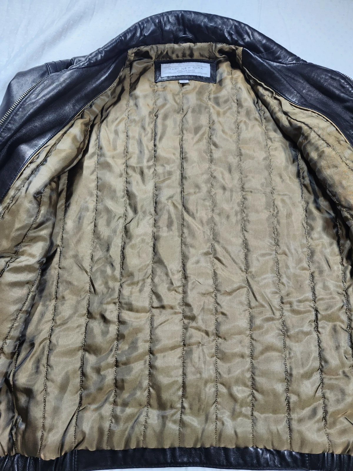 Marc New York Andrew Marc Black Leather Jacket Men M Medium Zip Quilt Lined - product detail image 10