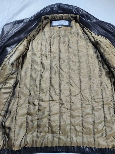 Marc New York Andrew Marc Black Leather Jacket Men M Medium Zip Quilt Lined image 10