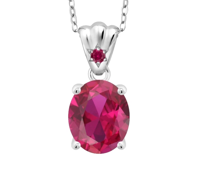 925 Sterlingsilber 4.04 Karat Oval & Rund Rubin Edelstein Anhänger ohne Kette - Bild 2 von 4