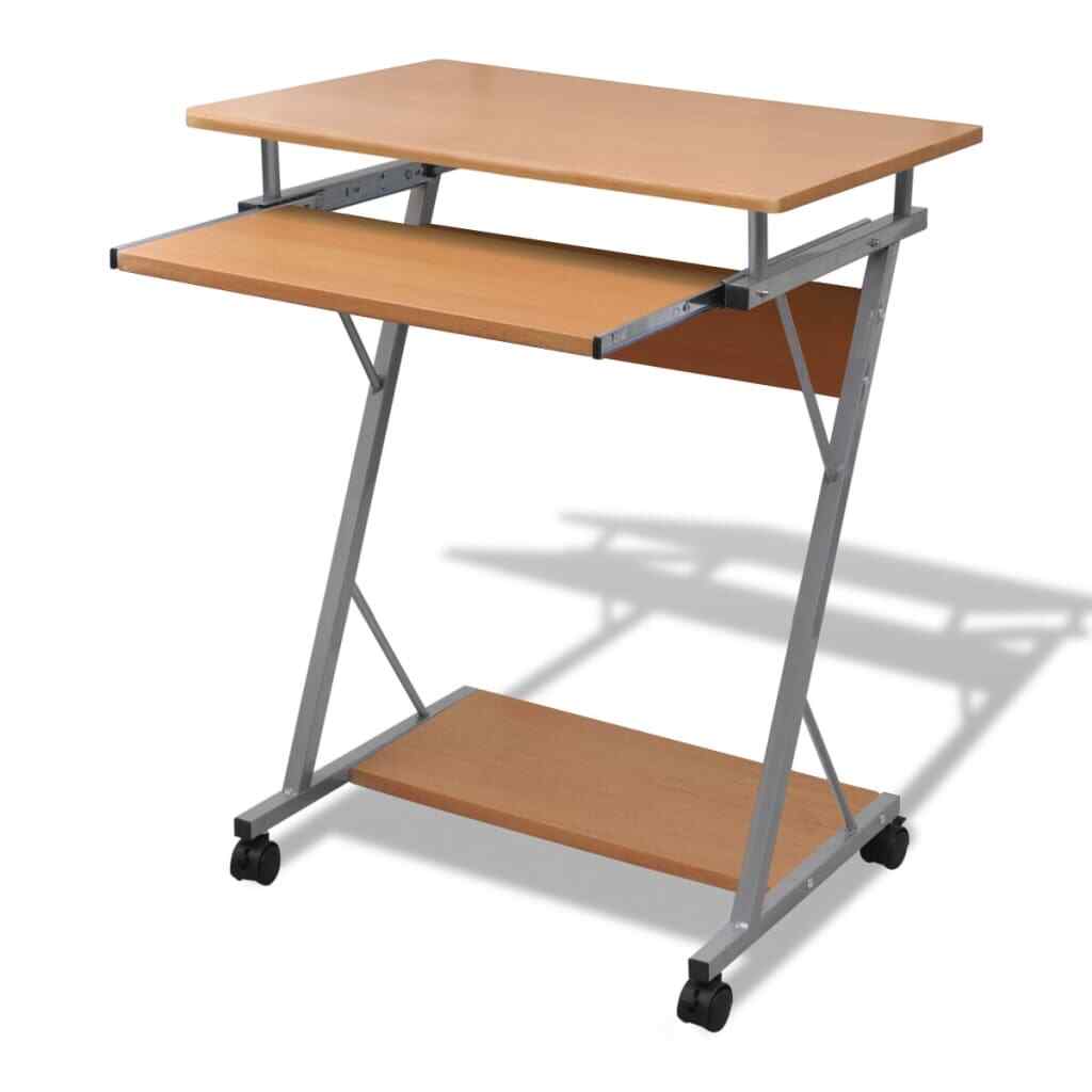 Bureau informatique marron compact avec tablette clavier amovible pour petit espace