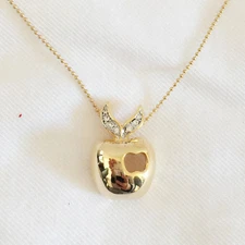 New Big Gold New York Style Crystals 3D Apple Charm Chain Necklace Gift NE1114