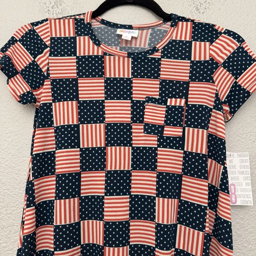 LuLaroe Scarlett Dress Girls Size 8 American Flag Americana Patriotic USA NWT - Picture 2 of 12