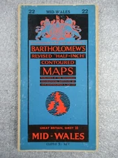 1958 Bartholomew's MID-WALES - Half-Inch Sheet 22 Vintage Cloth Map