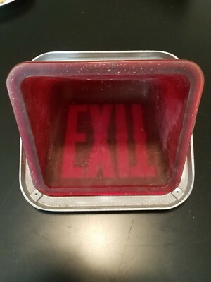 Vintage Ruby Red Glass Exit Sign Double sided Triangle Globe