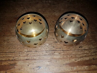 2 Teelichthalter massiv Messing Herzen Top Solid Brass Handmade