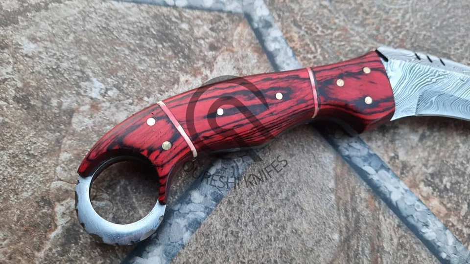 Cuchillo de caza Karambit de acero Damasco hecho a mano personalizado de 10" con funda de cuero Foto 4 de 4