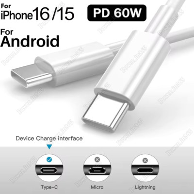60W USB-C to USB-C Fast Charger Cable Type C Cord Lot For iPhone 15 16 Samsung