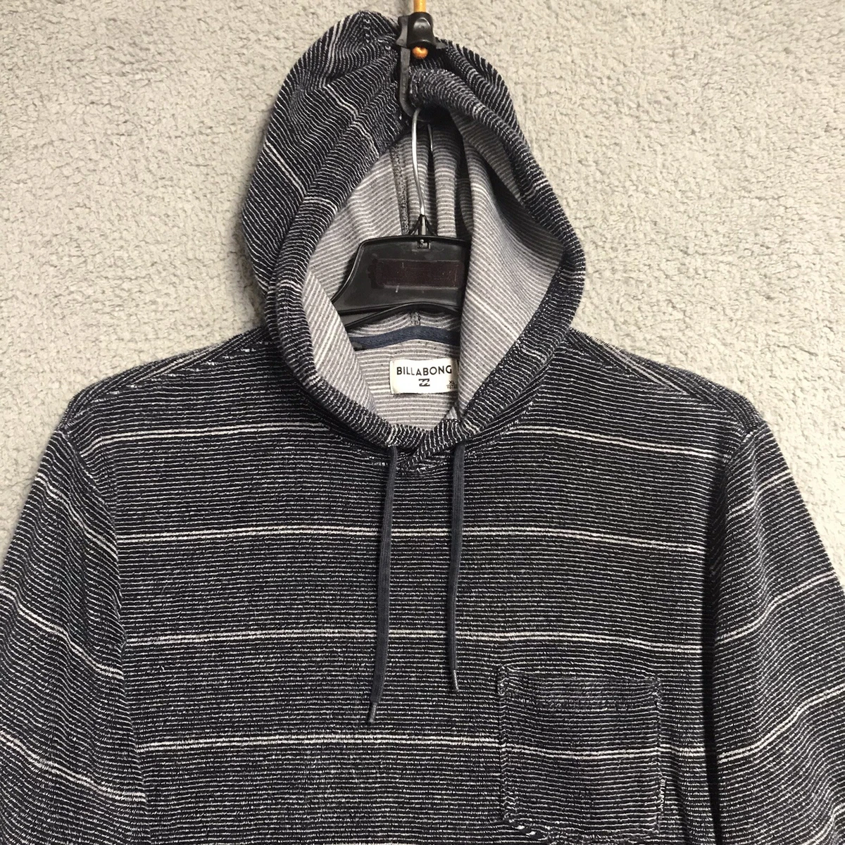 Billabong Sweater Mens XL Black White Stripe Terry Long Sleeve