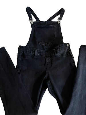 Skinny Dungaree Denim Bib Overalls Stretch Black Denim Womens Sz S UK  Whimsigoth
