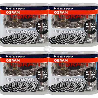 4x Osram SilverStar 2.0 +60% DUO Pack H4 Halogen 12V 60/55W P43t