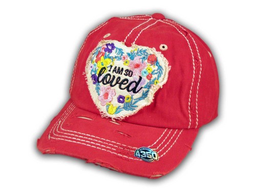 Red I Am So Loved Vintage Washed and Distressed Baseball Cap - Picture 3 of 4