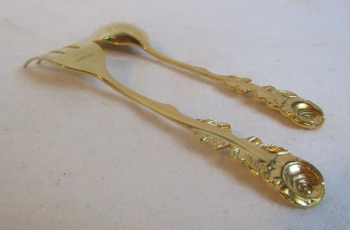 ROSTFREI GOLD TONE SET SPOON AND FORK ROSE HANDLE | eBay