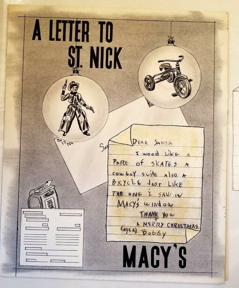 Original 1950's Macys Christmas Letter to Santa St Nick Artwork Ad ...