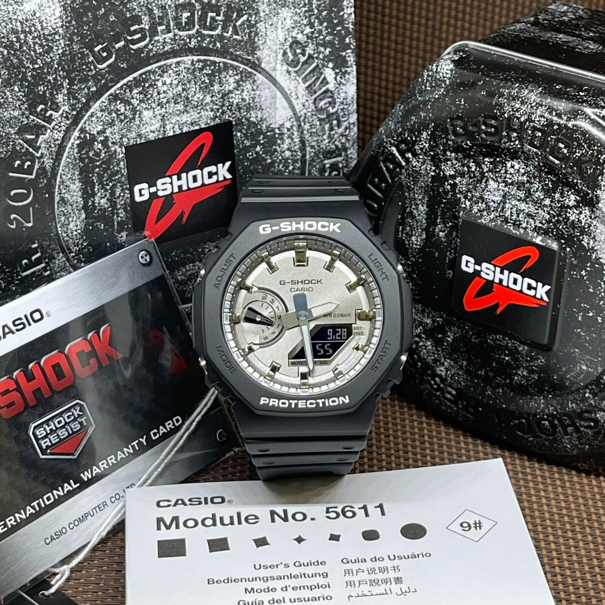 Casio G-Shock GA-2100SB-1A Silver Black Resin Analog Digital Casio G-Shock GA-2100SB-1A Silver Black Resin Analog Digital
