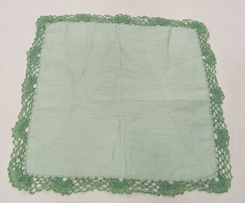 Vintage Handkerchief Light Green with Crochet Edge Hankie Hanky 12x12" - Picture 2 of 7