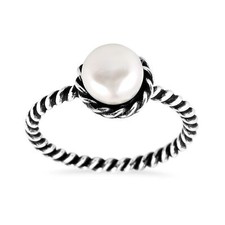 Sweet Freshwater White Pearl Band Twist Sterling Silver Ring-8