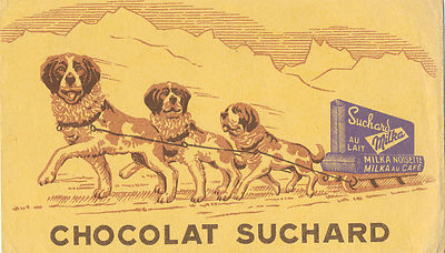 Trockenpapier. Suchard Schokoladenwerbung. Suchard Milka au lait.