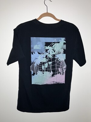 Original Use Small Boxy Fit Synthwave Palm Tree Grid Graphic 2018 Black T-Shirt