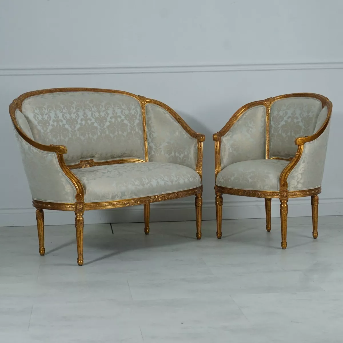 Set of french louis xvi damask arm chairs 1