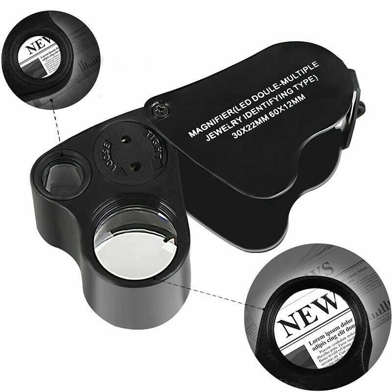 60 Fach Lupe Taschenlupe Mikroskop Vergrösserung Juwelier Uhrmacher Glas mit LED