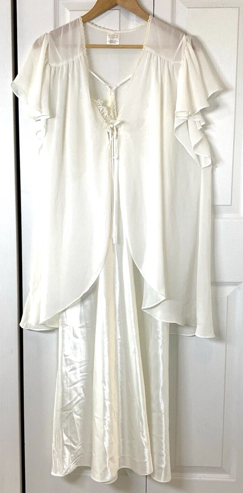 Vestido maxi slip lingerie íntima vintage 2 peças renda pérolas topper transparente 1X vintage anos 90 - Imagem 4 de 4