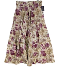 VTG Herman Geist Floral Pleated Midi Skirt 12 Cottagecore Victorian Romantic NEW