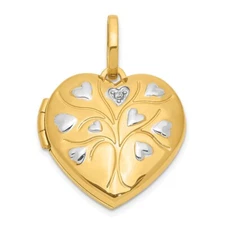 14k Yellow Gold & White Rhodium Polished Diamond Heart Tree Heart Locket Pendant