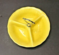 Vintage Lane And Company Van Nuys California Pottery Yellow Divided Nut Tray