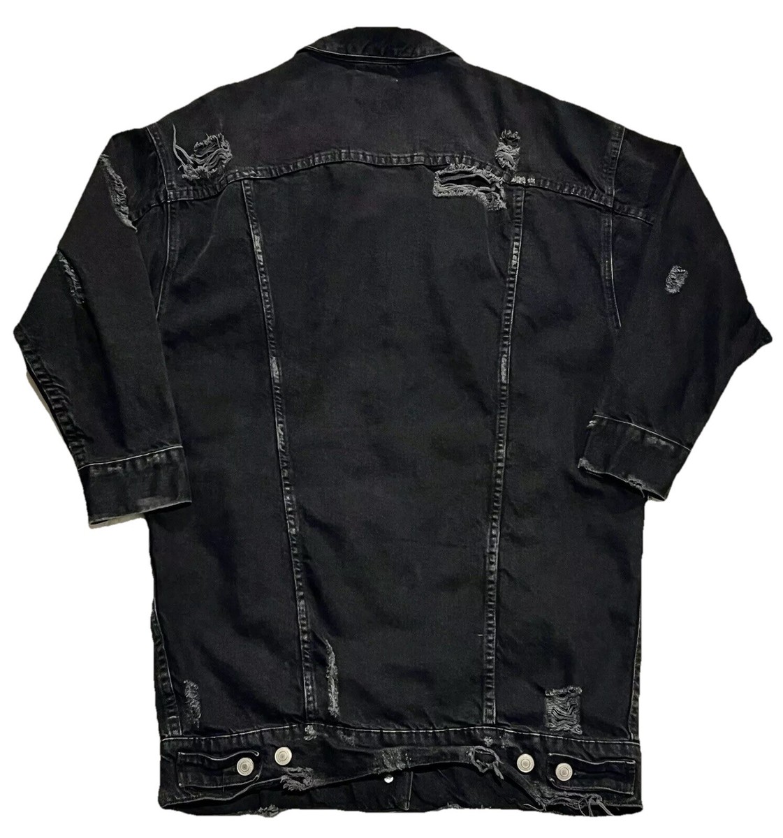 Zara Black Cotton Distressed Denim Oversized Jean Jacket