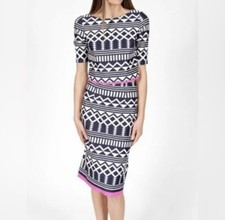 Eliza J Aztec Print Scuba Pencil Skirt Blue Pink Size 10 Petite
