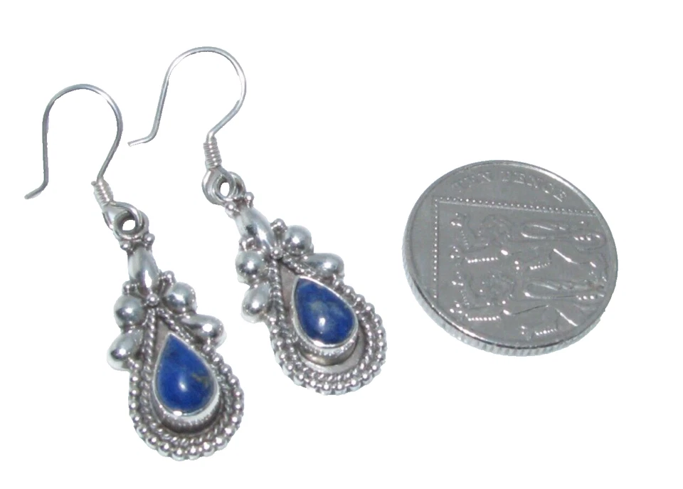 Orecchini A Pendente In Argento Sterling 925 E Pietra Di Lapis Lazuli - Immagine 3 di 4