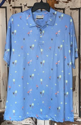 NWT Mens PGA Tour Pro Series Stretch Blue Print Polo Golf Shirt Size Medium