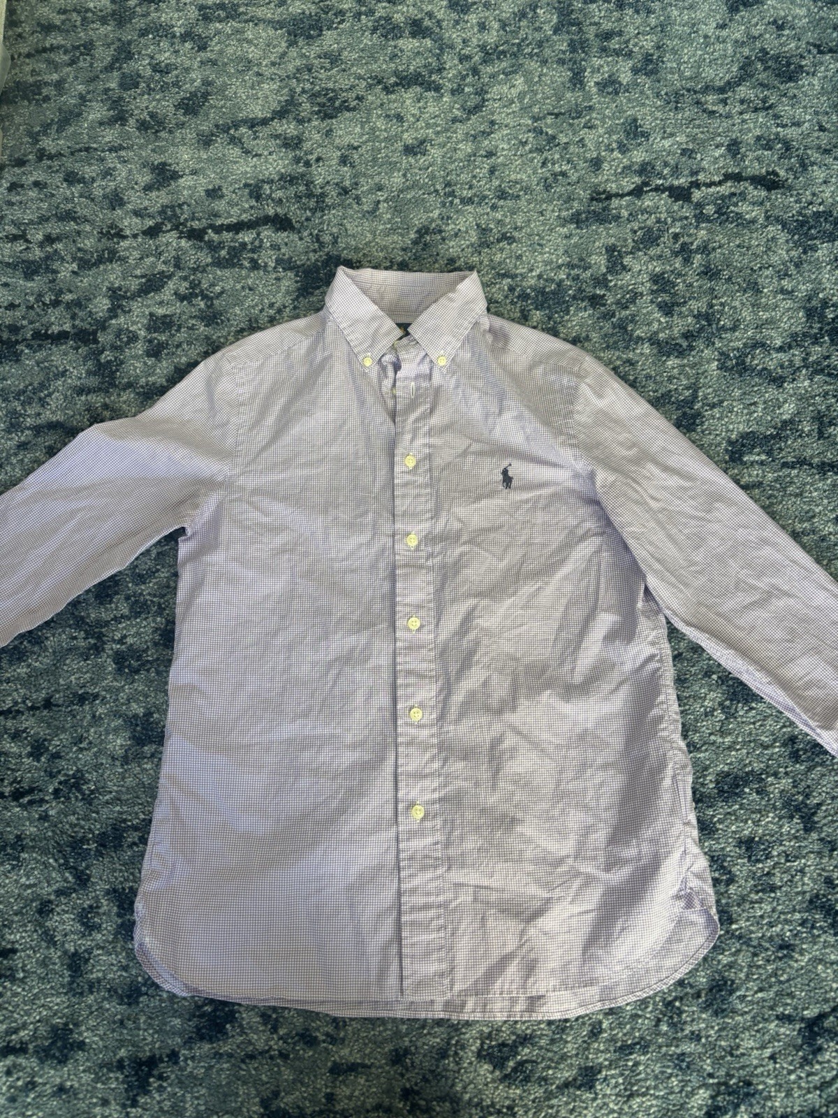 Polo Ralph Lauren Classic Fit Purple White Check Button-Down Shirt Mens L 16 40"