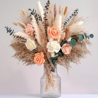 Trockenblumenstrauß Mit Pampasgras &Amp; Rosen Im Glasvase – Boho Deko, Ti