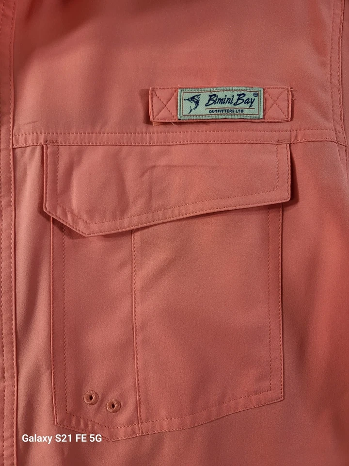 Bimini Bay Blood Gaurd Fishing Shirt Men M Coral Long Sleeve Vented Roll Up Tabs - Image 4 of 4