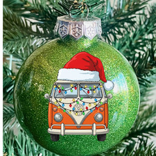 VW Volkswagen Bus Christmas Ornament Orange bus w christmas lights customizable